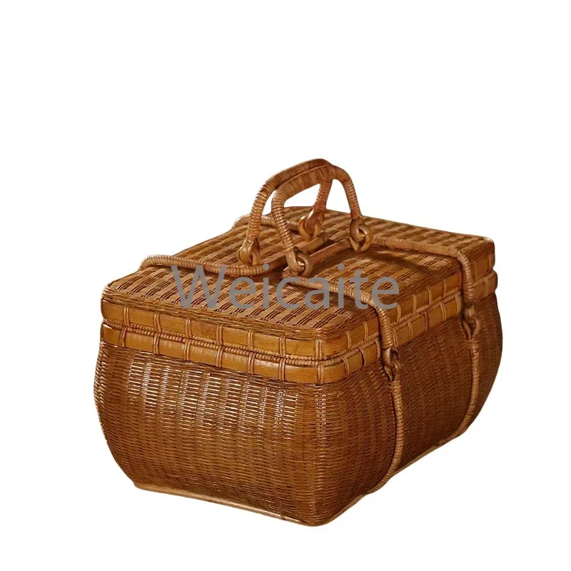 Boîte À The Tissée En Bambou، Élégante، Fabriquée À La Main، Pour Le Rangement À Domicile، إنتاج الحرفي Élégant En Bambou