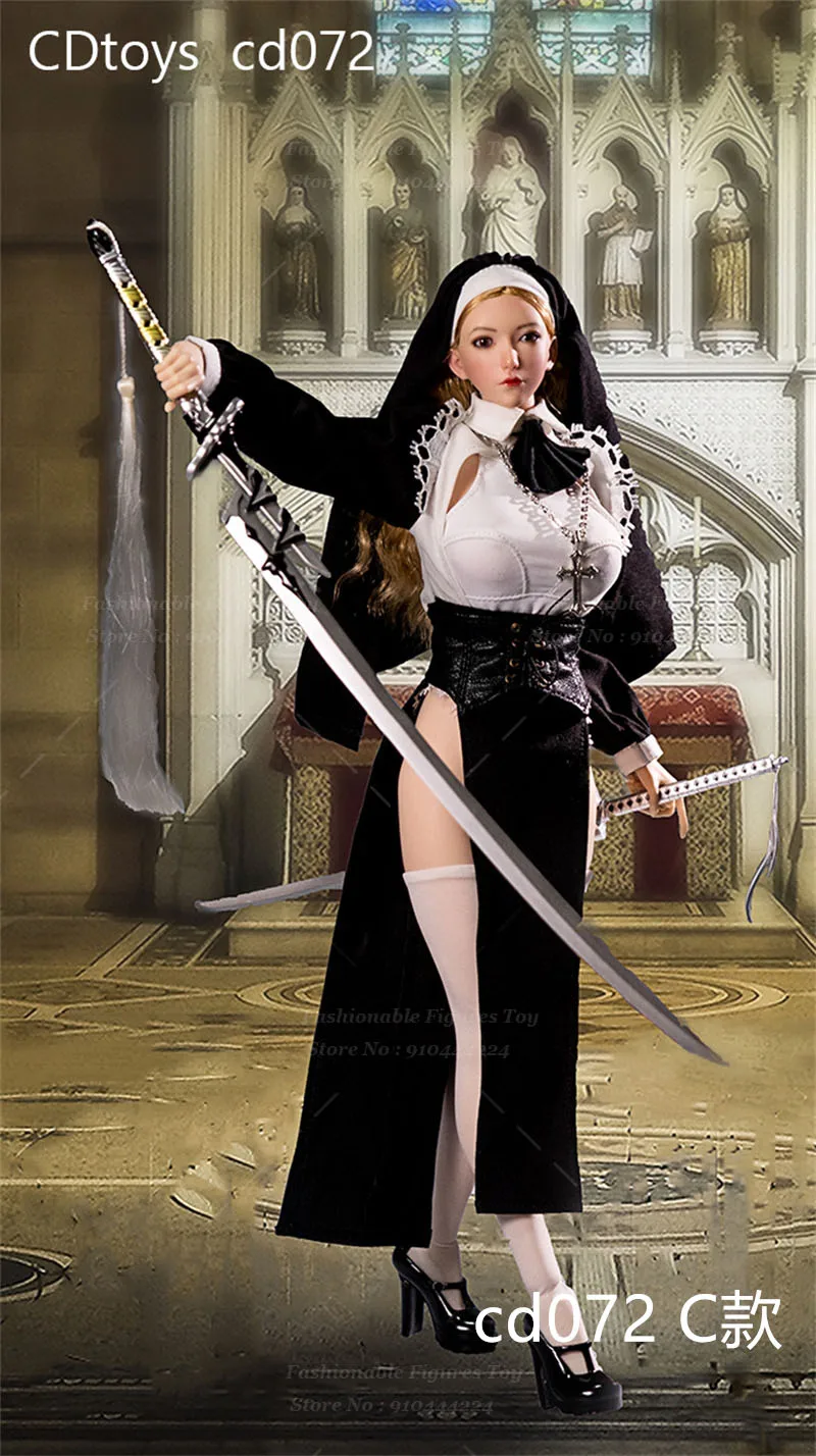 1/6 mujeres soldado clásico gótico convento monja vestido zapatos media uniforme conjunto de ropa apto para modelo de figura de acción de 12"