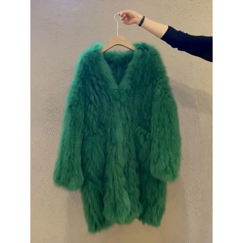 

Luxury High-quality Fluffy Fur Coat Women's Soft Faux Fur Jacket Long Sleeves Top V-neck Winter Coat Women Design Clothing Warm
