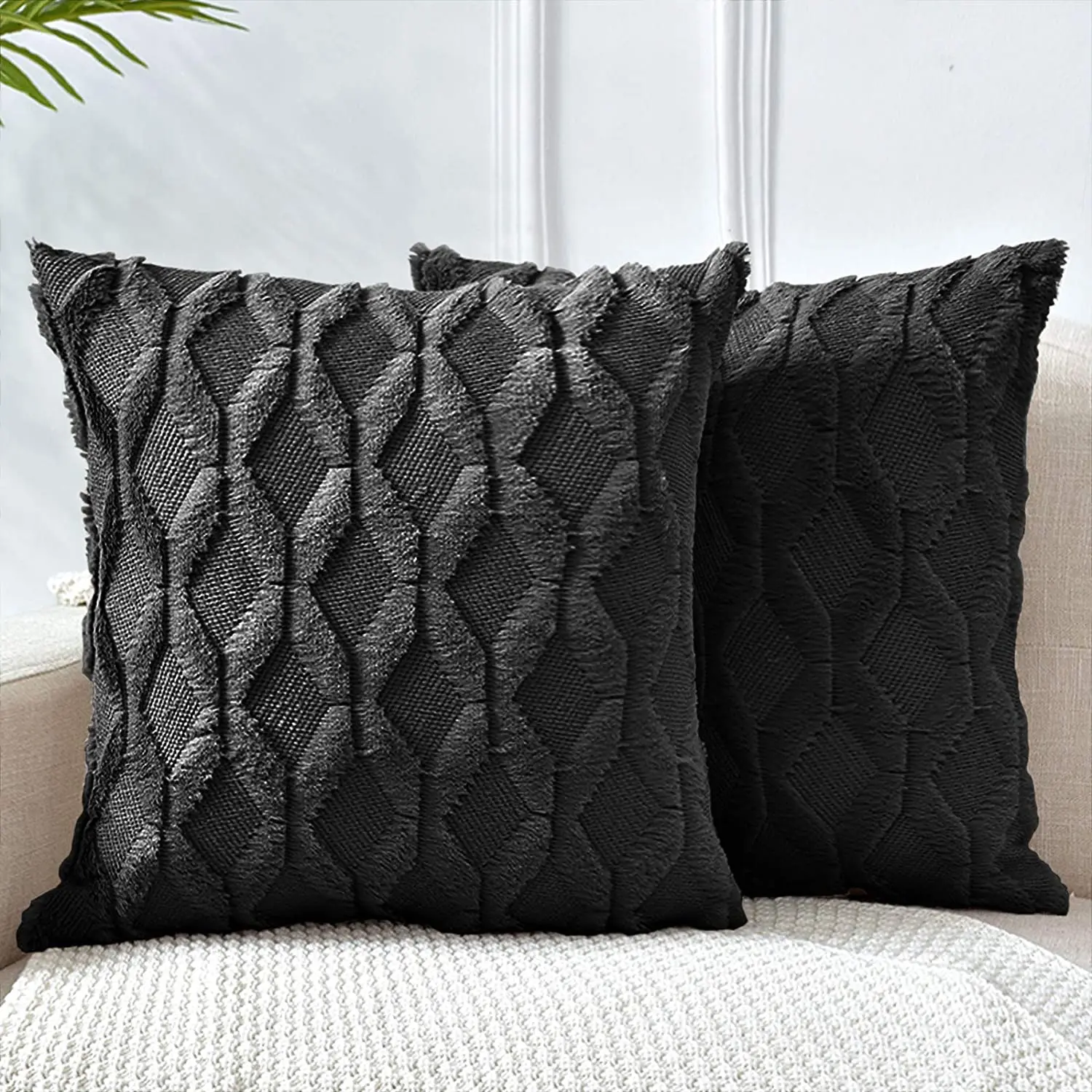 Soft Plush Cushion Cover Black Decorative Pillows Boho Pillowcases 45x45cm Pillow Cover for Sofa Bedroom Chair Home Decor