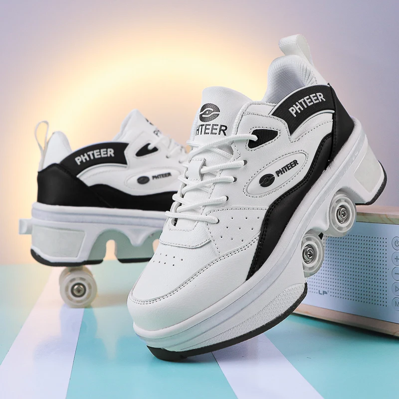 

Детские регулируемые роликовые коньки с износостойкими колесами, двухрядные, четырехколесные, трансформируемые, для подростков, уличные, размеры 33-42