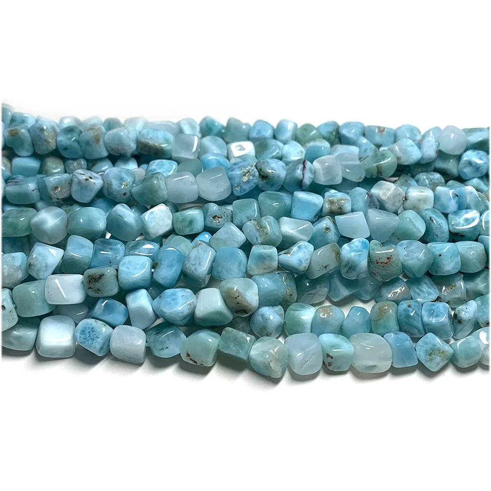 Veemake Natural  Blue Larimar Grand Nugget Free Form Fillet Irregular Pebble Cube Beads 08082