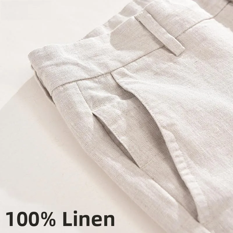 

Pure Linen Men's Summer Loose Straight Leg Pants Thin Breathable Casual Trousers Faionable Urban Sle Long Pants
