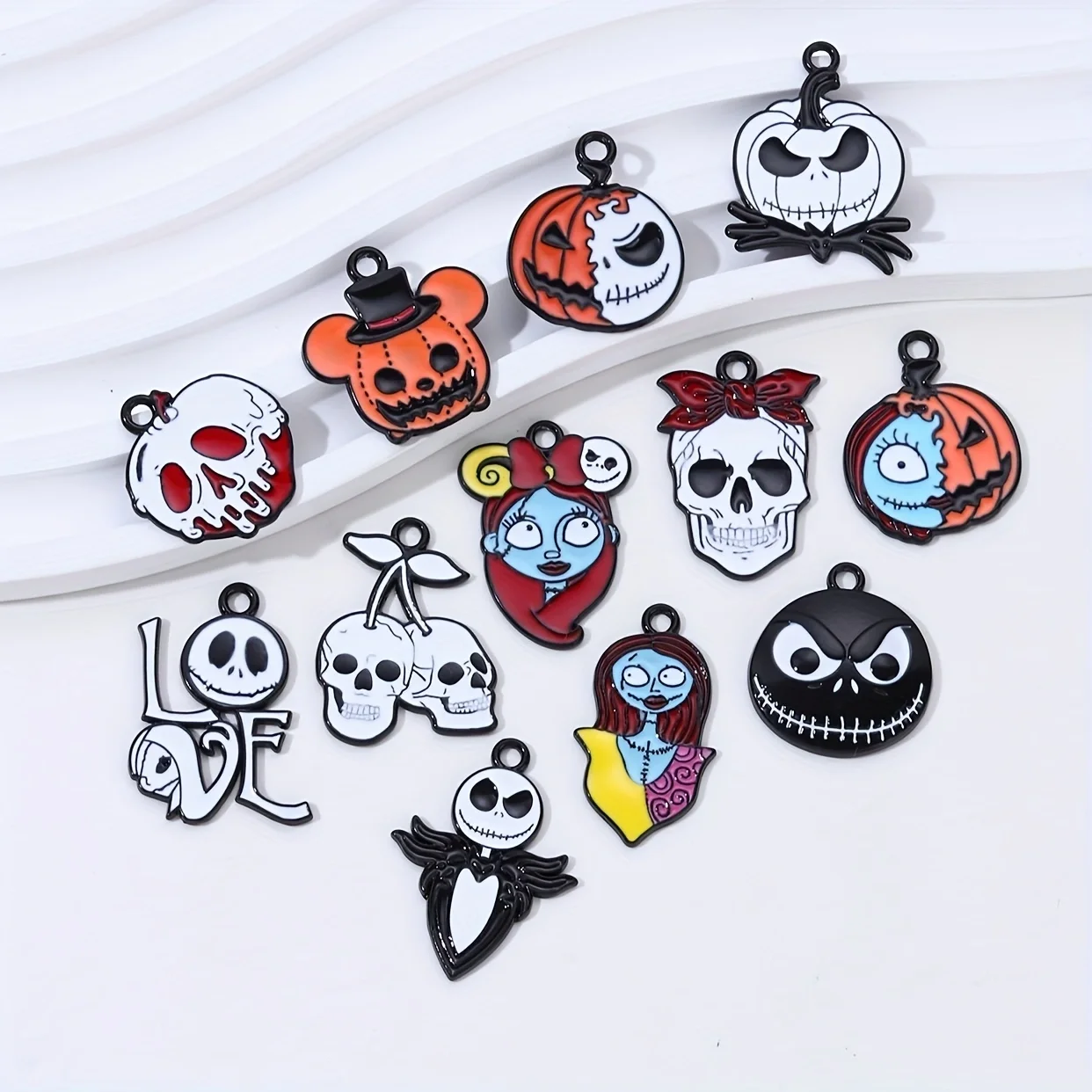 10pcs New Halloween Enamel Charms Skull Funny Interesting Pendants For Making DIY Handmade Jewelry Findings Accessories Necklace