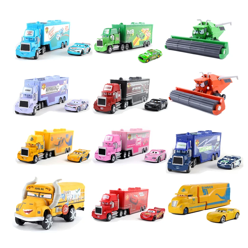 Disney Pixar Cars Lightning McQueen Storm Jackson, Juego de Camiones Contenedores de Aleación, Modelo de Auto a Escala 1:55, Fundición a Presión, Regalos y Juguetes para Niños