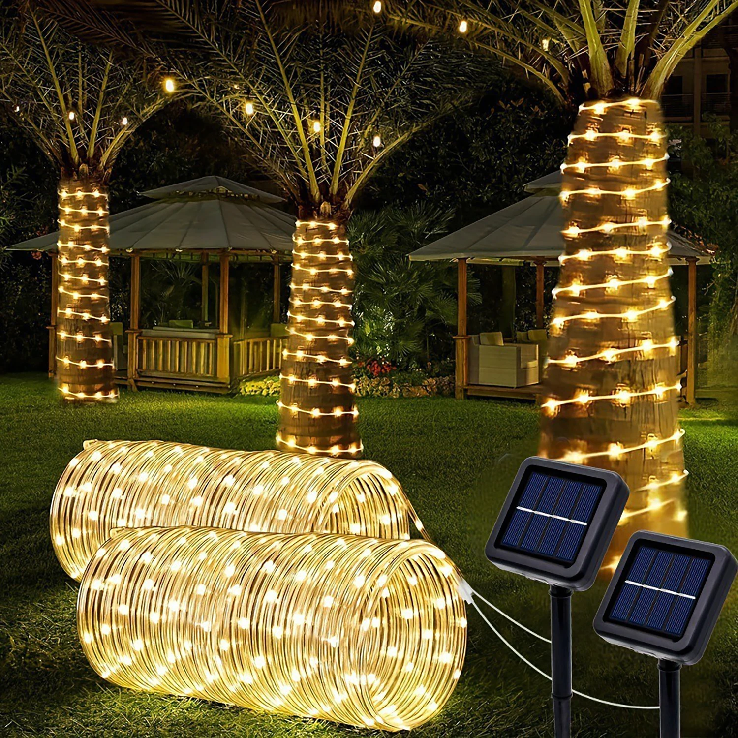 Solar Rope Lights Solar LED Light Path Deck Outdoor Garden Solar String Lights Waterproof Outdoor Lighting Strips 8 Light Modes