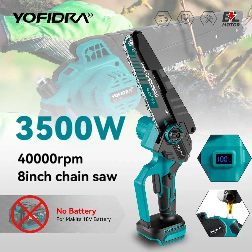 

YOFIDRA 8 Inch 3500W Electric Chainsaw With Digital Display Cordless Rechargeable Woodworking Power Tools For Makita 18V Battery