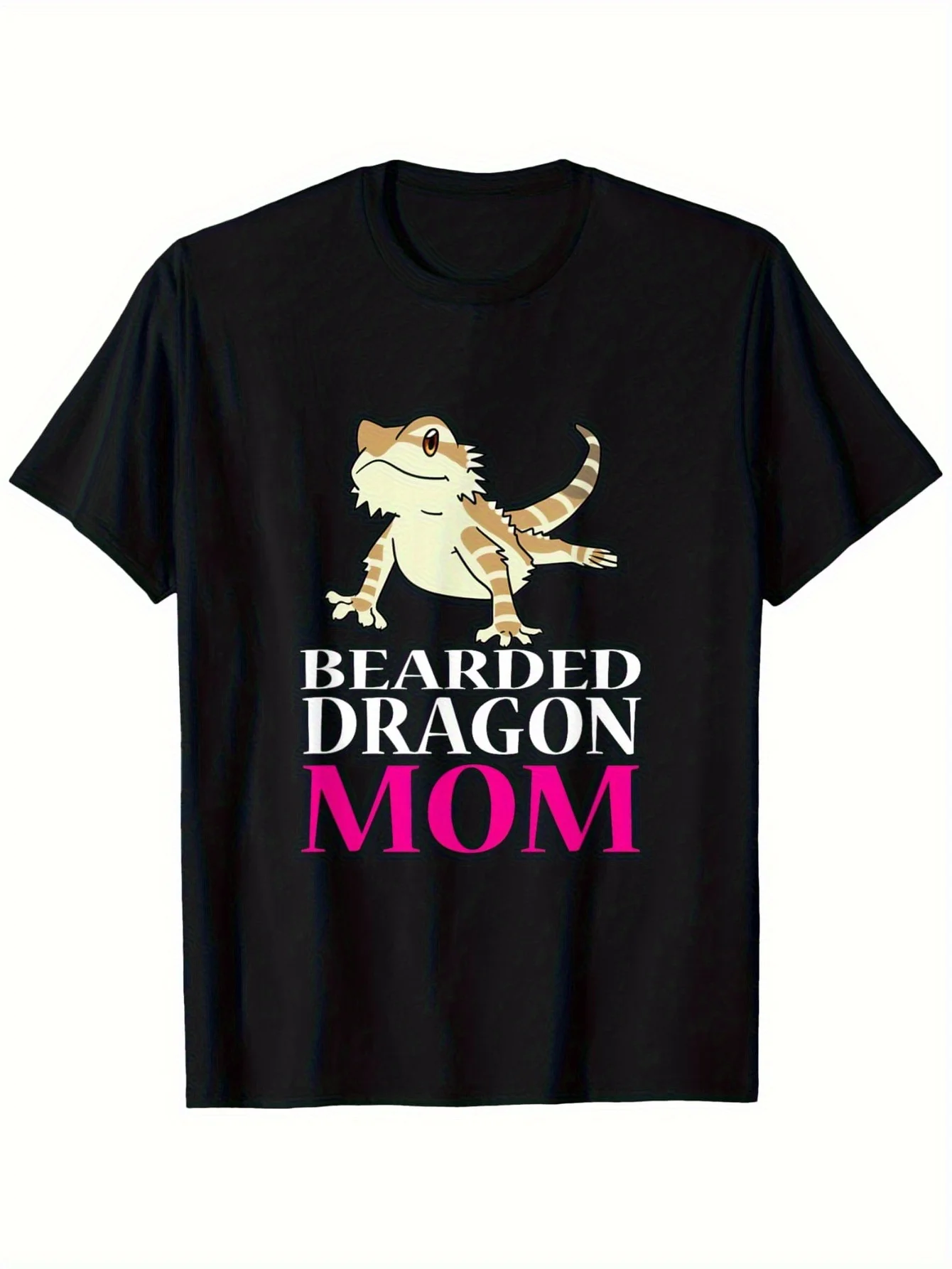 Funny Men'S Bearded Dragon Mama Graphic T-Shirt - Breathable Casual Short Sleeve Tee, Perfect Pet Owner Gift, Black with Pink Text Design, Summer T-Shirt  Fun Fashion Tee   Shirt, Cute T Shirt