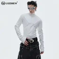 LUZHEN 2025 New Stylish Three Dimensional Design Plain Long Sleeve T Shirts Trendy Streetwear Slim Fit Versatile Men Tops LZ4641