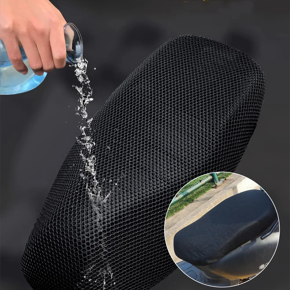 Motorcycle Electric Seat Cover Breathable Sun Protection 3D Mesh Fabric Scooter Seat Cover Pad Anti-skid Honeycomb Mesh Cushion