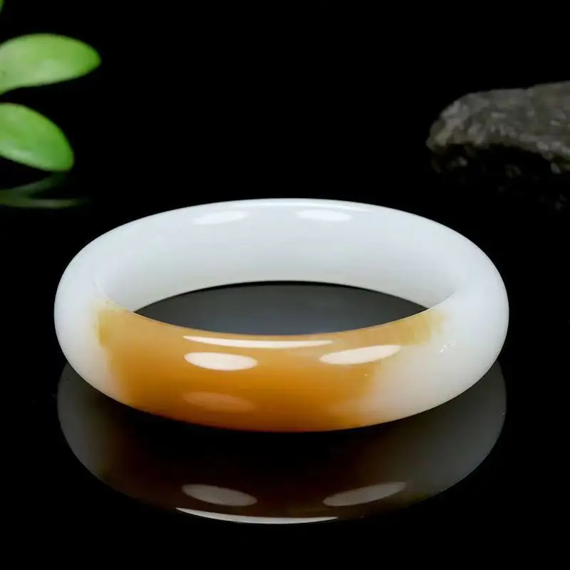 

Natural Nephrite Yellow Jade Bangles Women Healing Gemstone Fine Jewelry Genuine Chinese Hetian Jades Bangle Round Bracelets