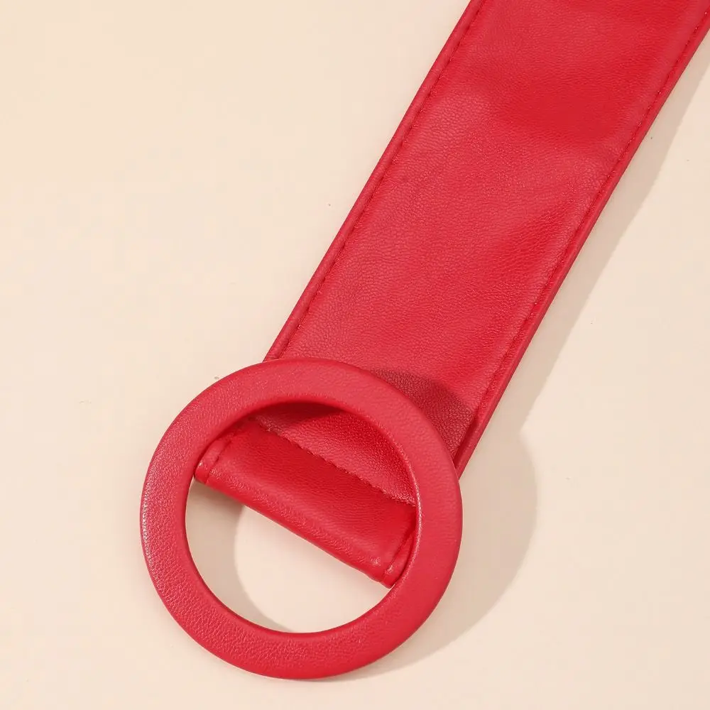 Adjustable Length Faux Leather Waist Belt Wide Soft Wide Waist Belt Round Buckle Faux Leather Round Ring Buckle Belt