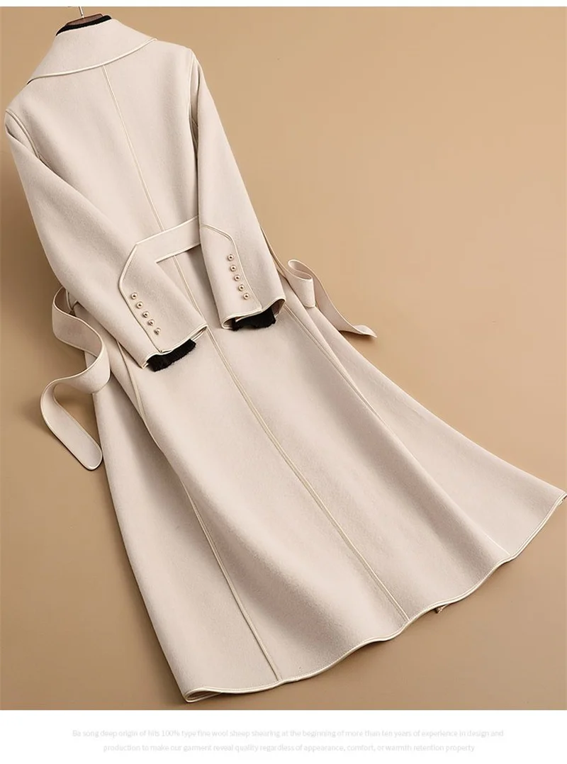 Осенне-зимнее новое плотное двустороннее облегающее пальто средней длины, женское кашемировое пальто с завязкой на талии, высококачественное материнское пальто
