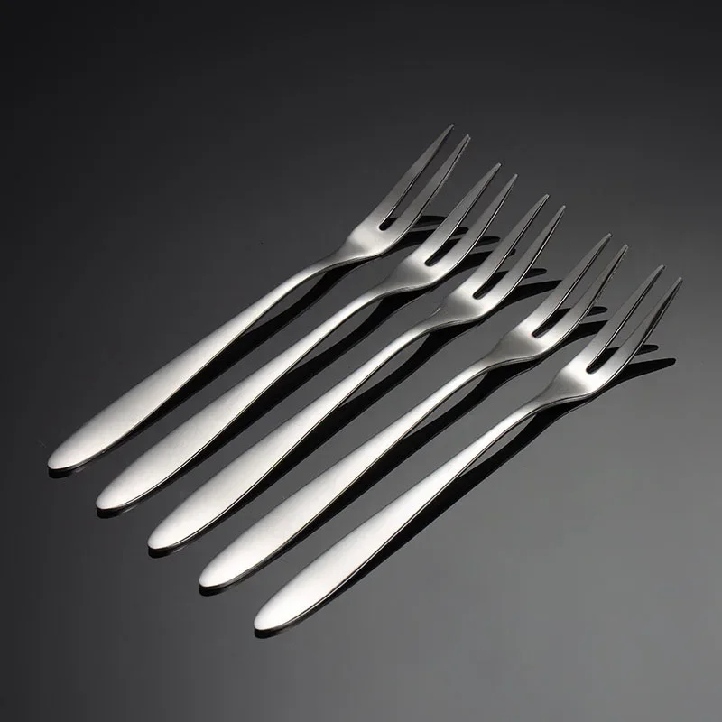 5Pcs/set 304 Stainless Steel Fruit Cake Fork Fruit Two-pronged Fork Pointed Tail Round Tail Utensil Fork Bento Box Accessories