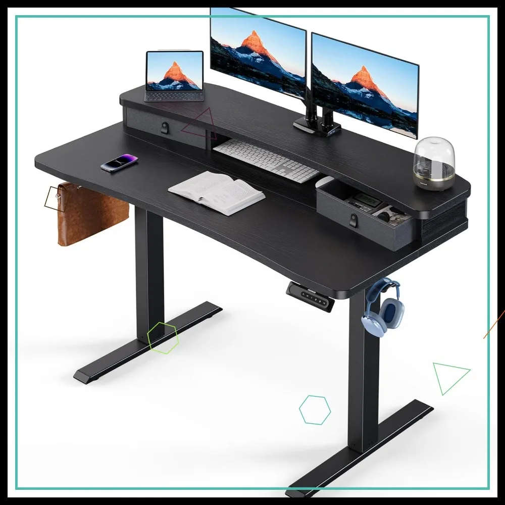 

Электрический регулируемый по высоте стол 48 x 24 дюйма с ящиками, креплением C-Clamp, 4 предустановленными положениями и крючками для домашнего офиса