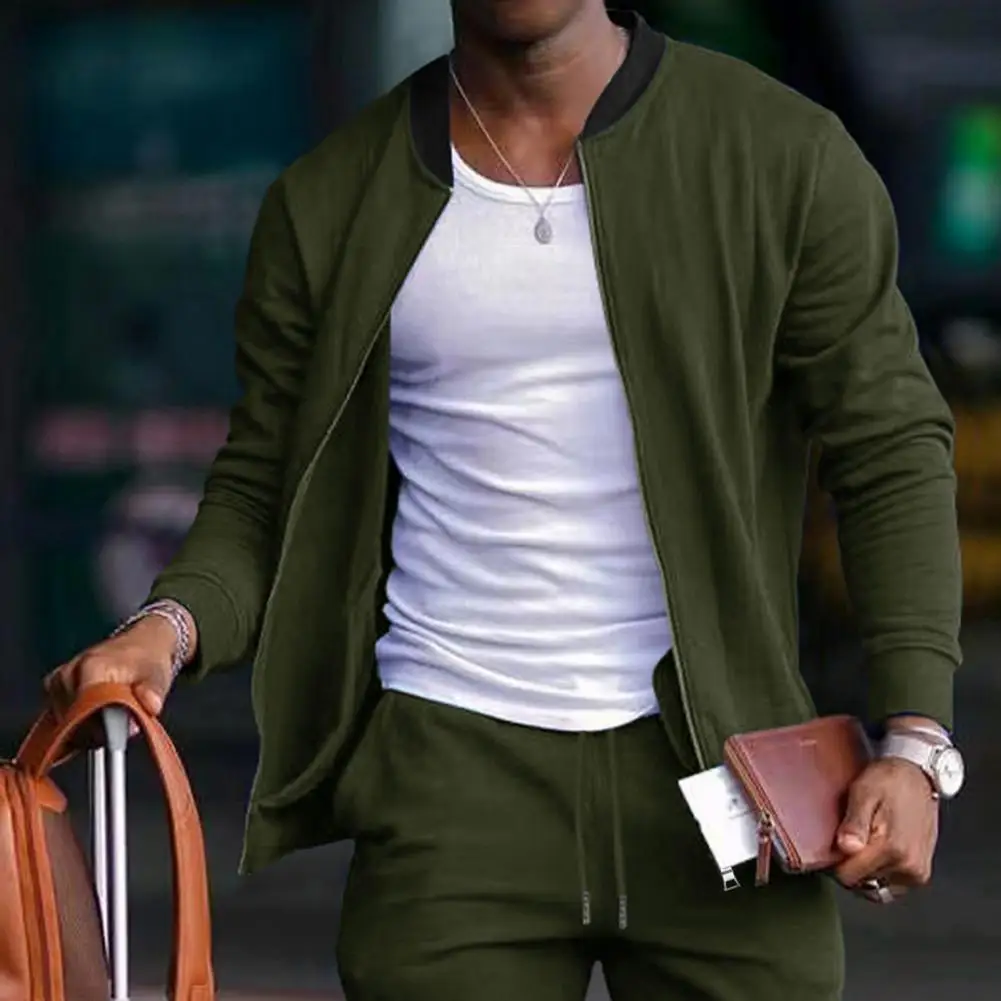 

Classic Men Coat Spring Jacket Men's Stand Collar Baseball Coat Patchwork Color Outerwear with Pockets Zipper Autumn Outerwear