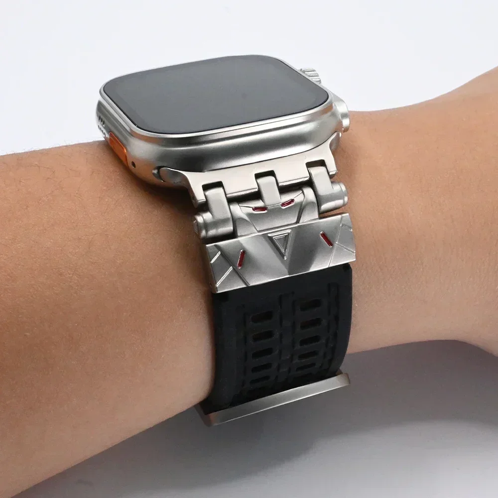 Soft silicone metal strap for Apple Watch Ultra 2 band stainless steel bracelet for iWatch Series 10 9 8 7 6 5 4 Se 44 45mm 46mm