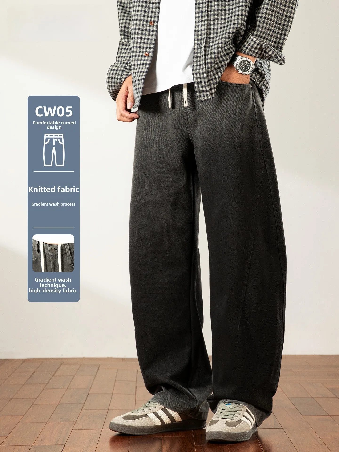 

Men's Casual Knitted adient Waed Knife Loose Straight Leg Trousers Faionable Spring Autumn Wear Comfortable Cotton...