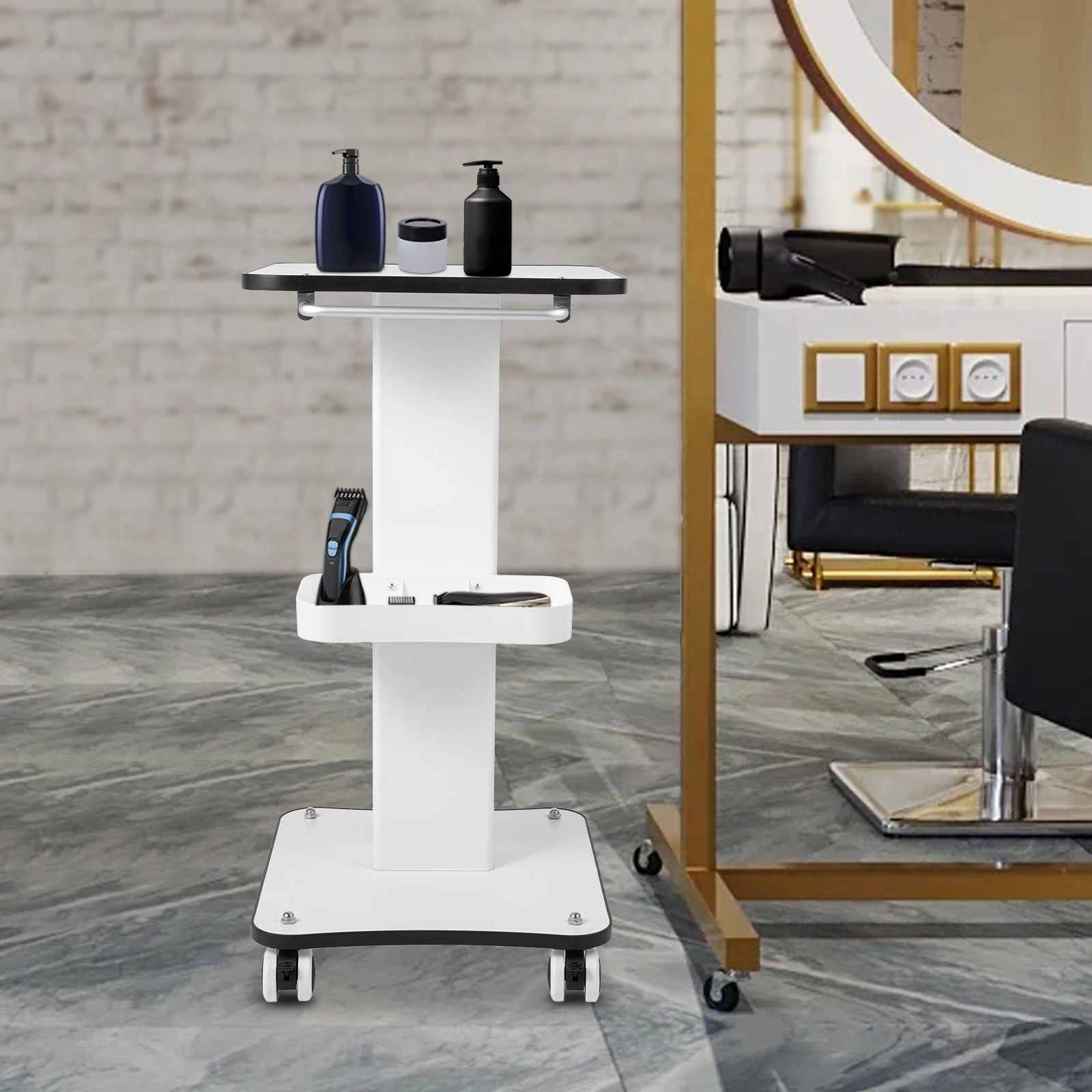 عربة تجميل مكونة من 3 طبقات، عربة تصفيف الشعر، عربة صالون مع 4 عجلات، عربة دوارة لمستحضرات التجميل، أقصى قدرة تحميل 15 كجم #2