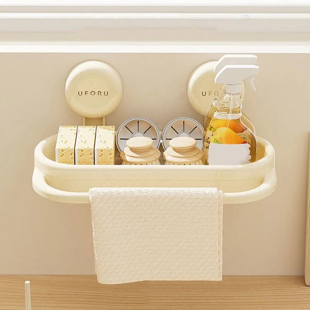 

Plastic Suction Cup Sink Drain Rack Wall-Mounted Large Capacity Soap Sponge Holder with Rod Space Saving Sink Sponge Rack