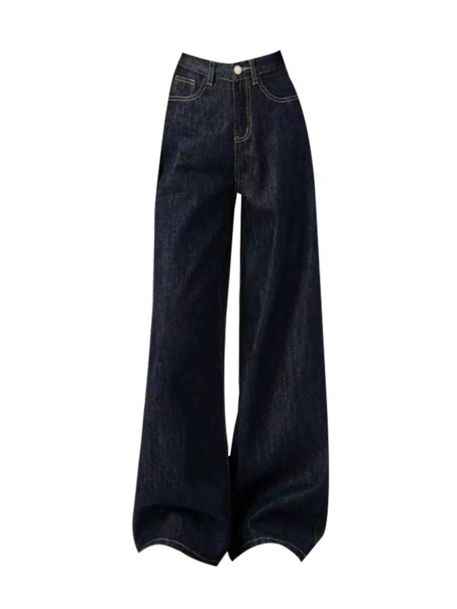 Women's Dark Blue Y2k Straight Jeans Japanese 2000s Style Wide Leg Jean Pants 90s Vintage Harajuku Baggy Denim Trousers Clothes