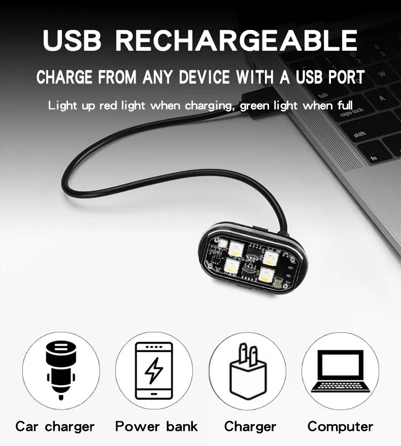 ضوء لاسلكي للطائرات طائرة هليكوبتر تحذير أضواء RGB Led أضواء ستروب أضواء دراجة نارية LED فلاش مع شحن USB