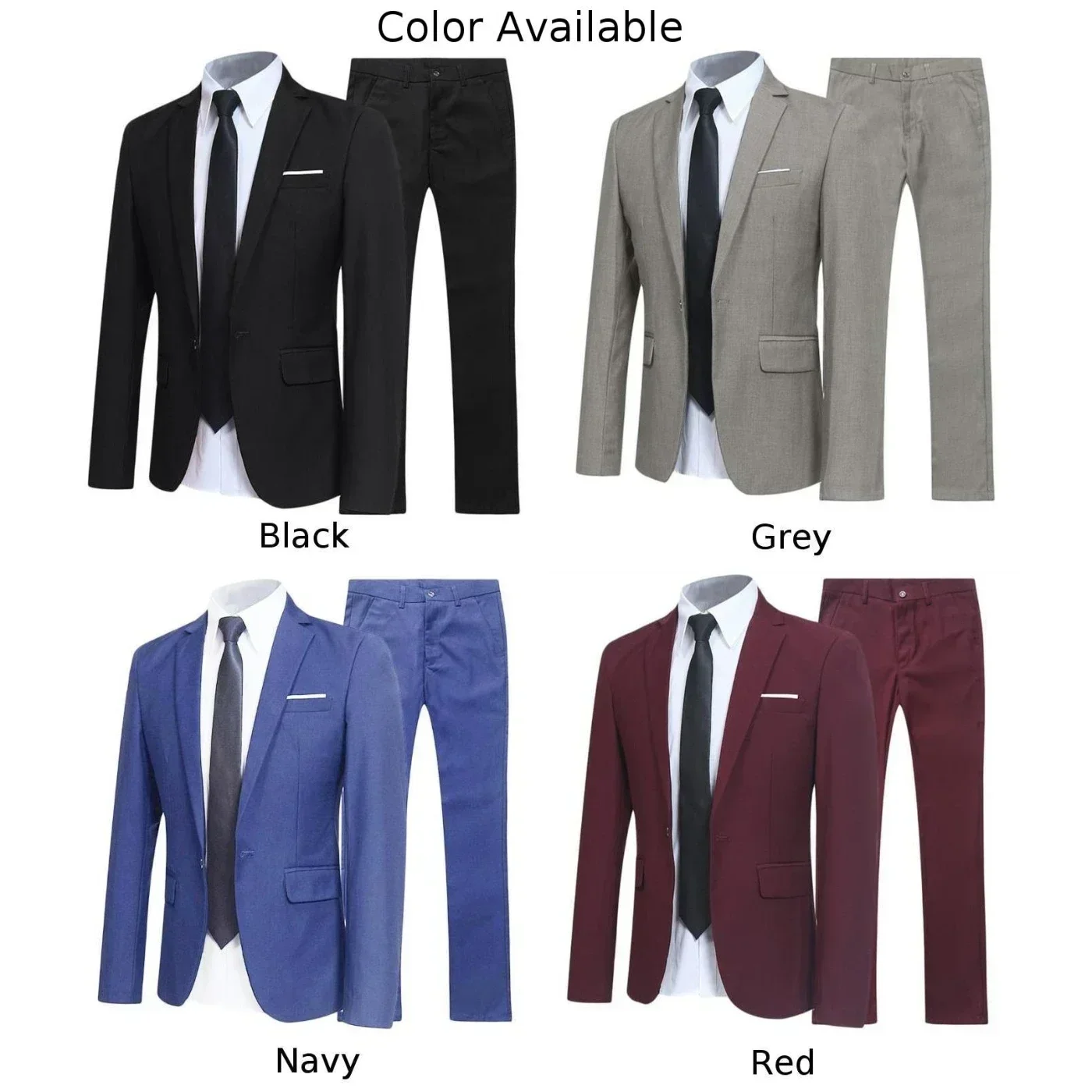 Mens 2 Piece Suit Blazer Slim Fit Tuxedo Jacket Coat And Pants Set Formal Party