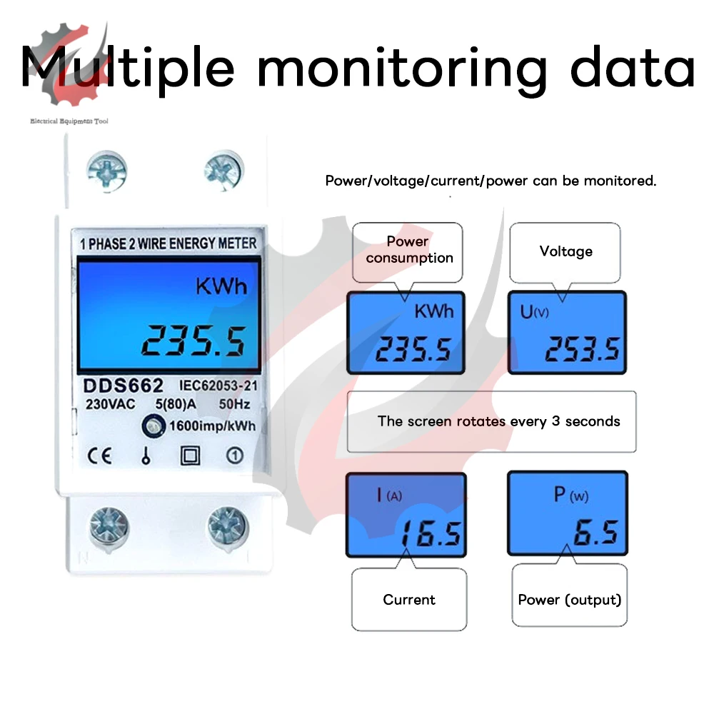 DDS662 Single Phase Energy Meter Guideway Tipo LCD Digit Display Voltmetro Ammometro Misuratore Elettrico Strumento di Misura di Potenza