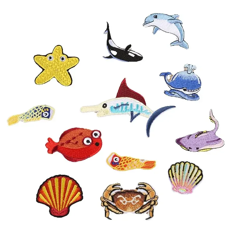 50pcs/Lot Luxury Embroidery Patch  Shell Crab Shark Whale Sea Dolphin Anime Clothing Decoration Accessory Craft Diy Applique