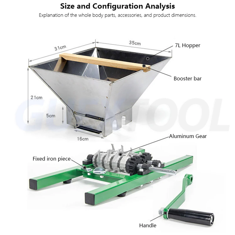 Ręczny młynek do jabłek i winogron ze stali nierdzewnej 7L Rozdrabniacz do owoców i warzyw dla gospodarstw domowych Ręczny młynek do twardej owoców