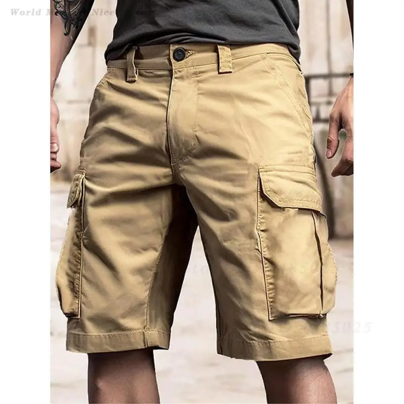 Vintage Loose Multi Pocket Cargo Shorts Men 2026 Summer Casual Plus Size 3XL Beach Travel Outdoor Wear Trousers