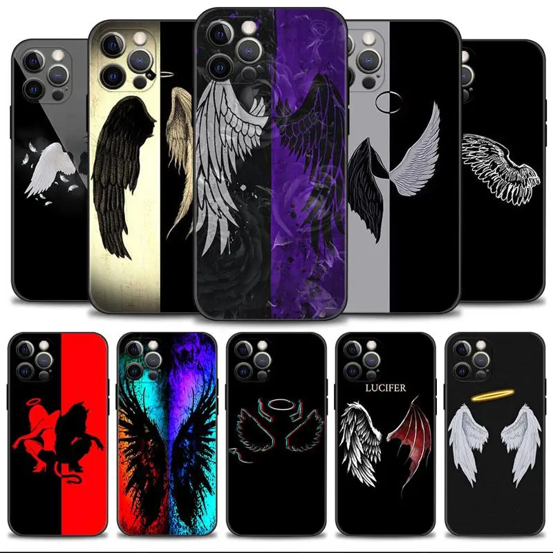 Phone Case For Apple iPhone 15 14 13 12 11 Pro Max 13 12 Mini XS Max XR X 7 8 Plus Cover Shell Girl Angel And Demon Wings