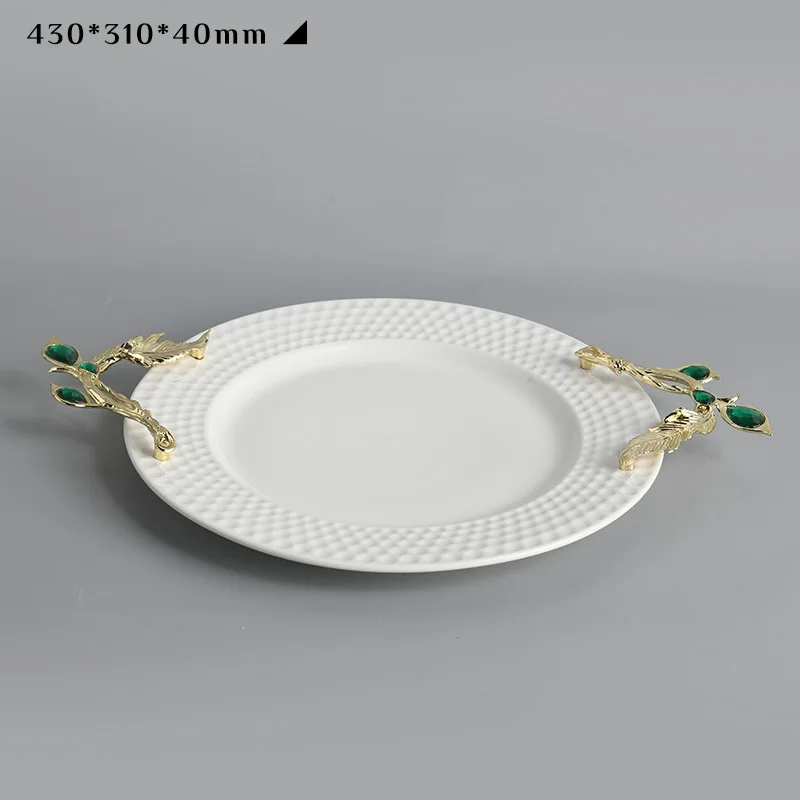 European American Ceramic Metal Handle Fruit Plate European Fruit Plate Fruit Bowl Candy Flower Pot