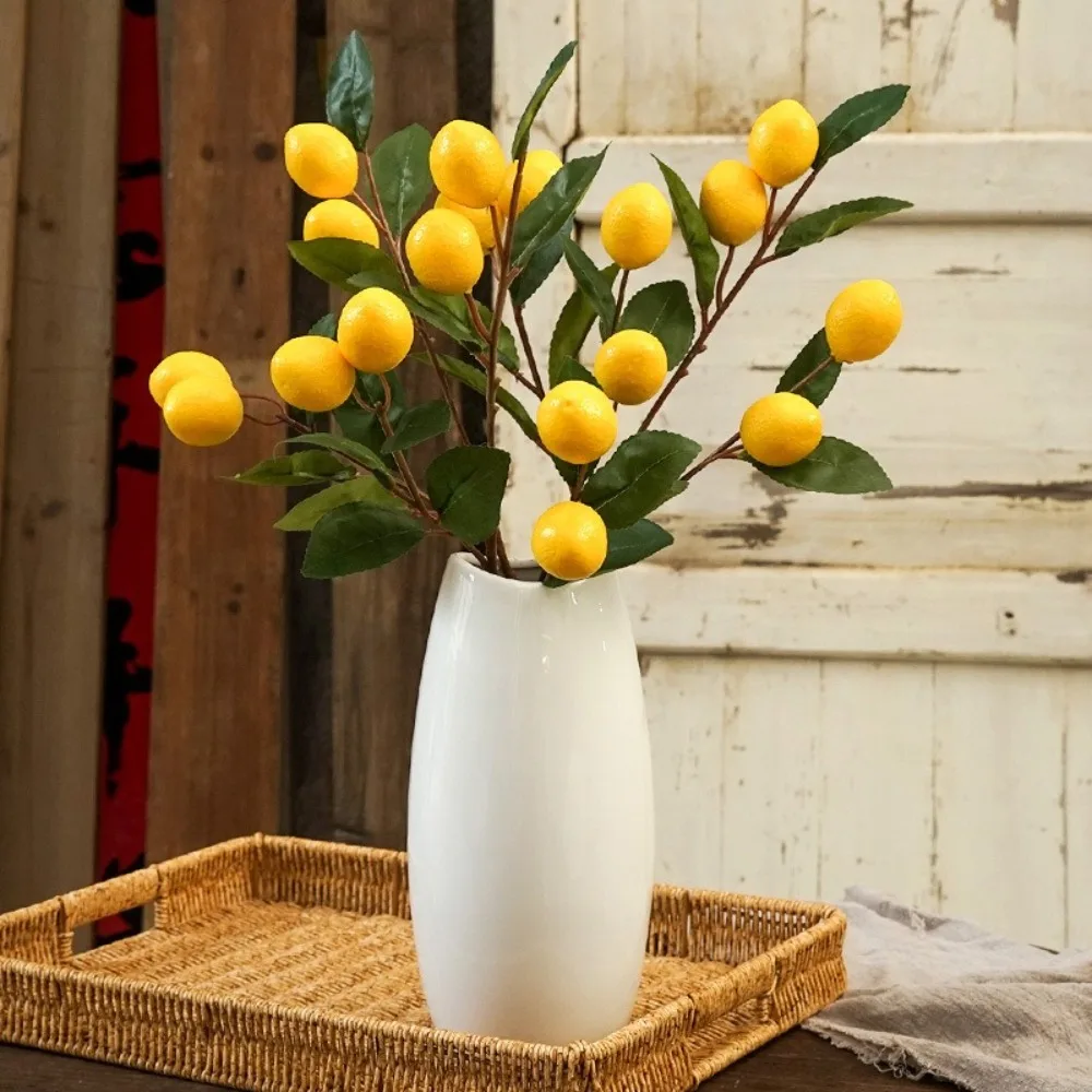 

Luxury Artificial Lemon Branch Elegant Handmade Simulation Fruit Tree Plastic Artificial Lemon Fruit Indoor Outdoor