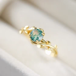 Unquie 925 Sterling Silver 8x6mm Oval Natural Green Moss Agate Stone Wedding Engagement Ring For Women Jewelry Finger Bague