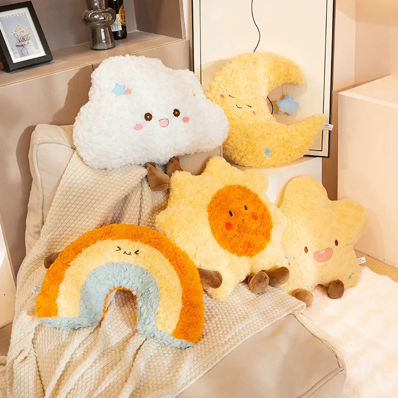 45cm Ins Nordic Style Color Star Cloud Plush Pillow Stuffed Soft Cartoon Sun Plushie Toys Kawaii Room Decor for Kids Girls Gifts