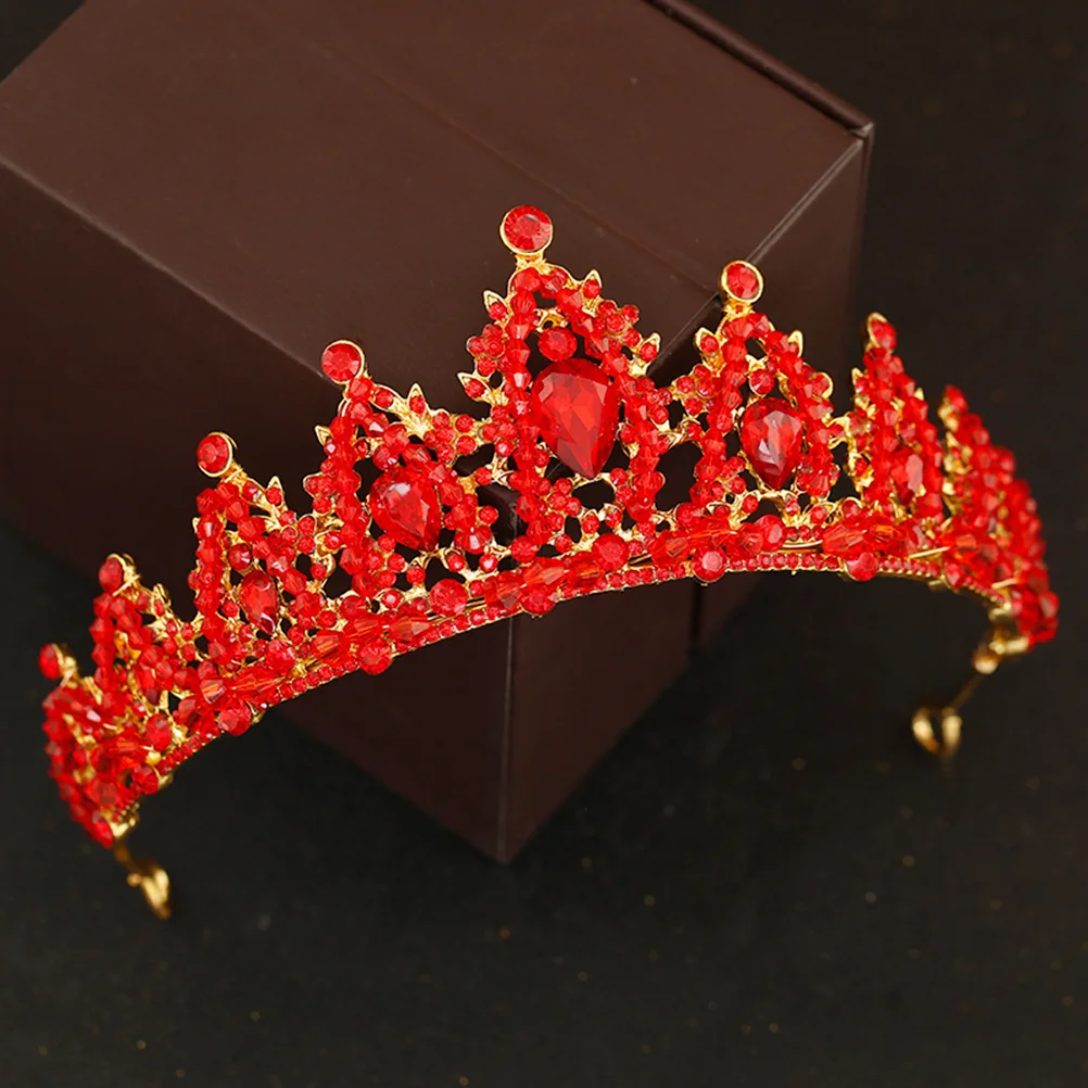 كريستال تاج أحمر سبيكة حجر الراين غطاء الرأس تاج الزفاف ديكور حفلات صور الدعائم مهرجان زي اكسسوارات للشعر