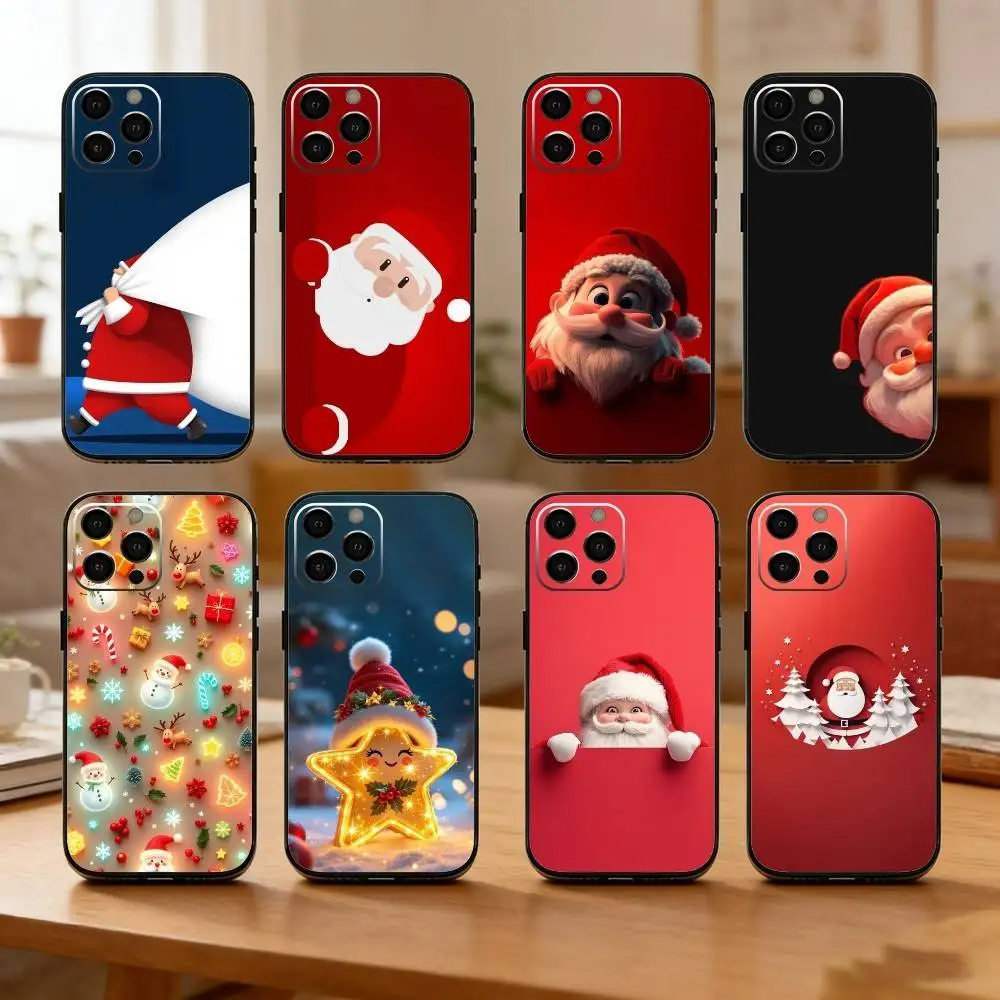 

New Year Gift Cartoon Christmas Phone Case For iPhone17,16,15,14,13,12 Plus,Max Soft Silicone Black Cover