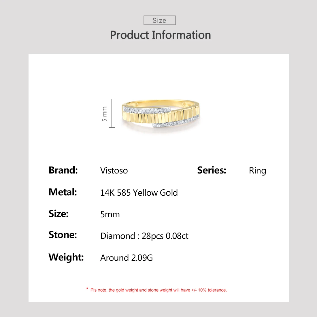 VISTOSO Real 14K 585 Yellow Gold Ring For Women Sparkling Diamonds Traditional Band Wedding Engagement Fine Jewelry
