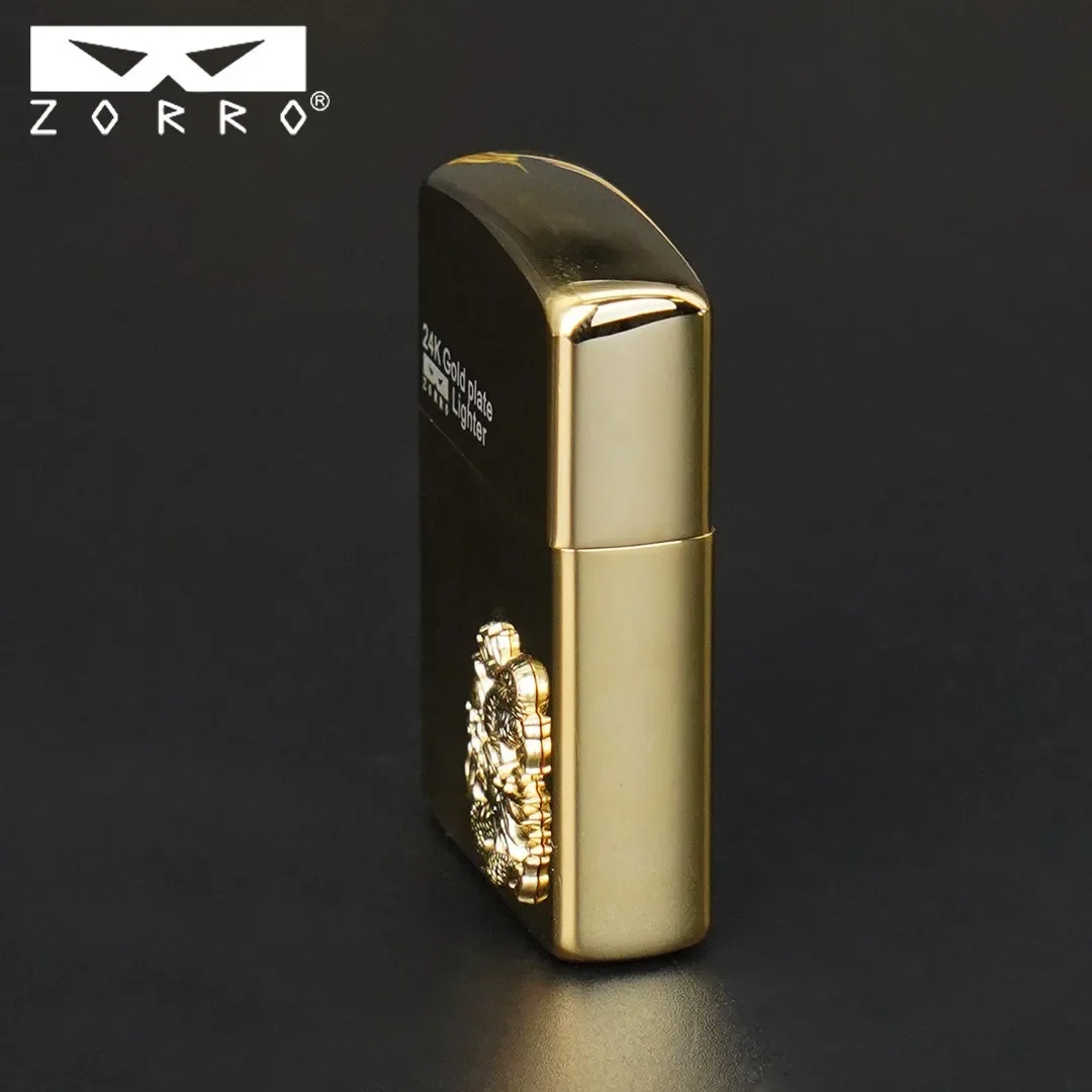 2026 New Zorro Classic Kerosen Wheel Lighter 12 Zodiac Signs 24K Gold Plated Light Luxury High-End Boyfriend Birthday Gift