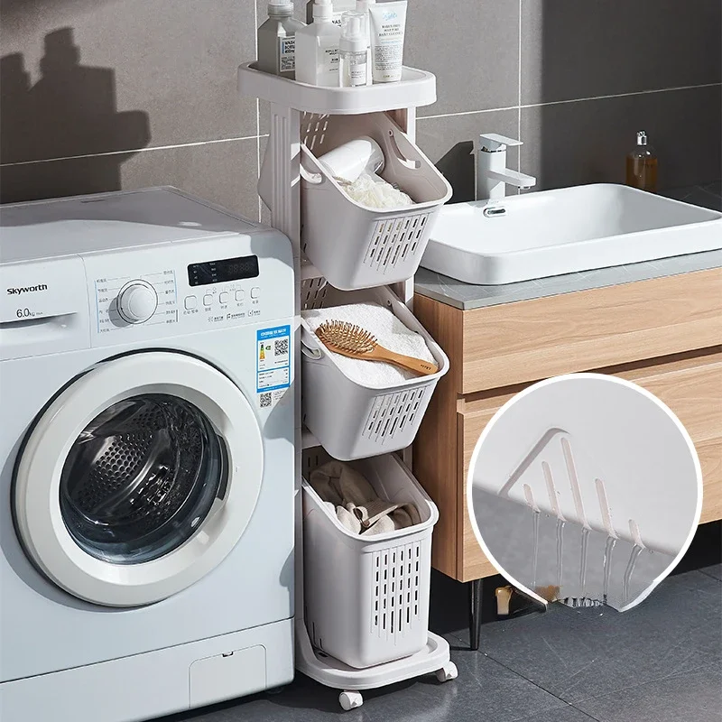 Multi-function Sandwich Bathroom Laundry BasketPlastic Kitchen Narrow Seam Storage RackDormitory Debris Cart New Arrivals