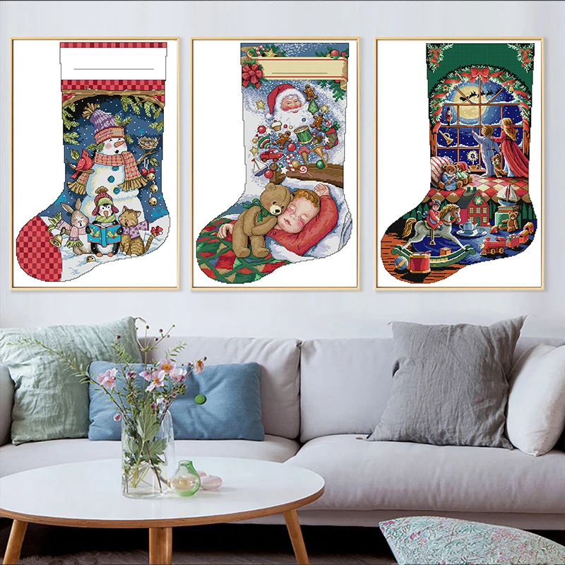 DIY Christmas Stocking Series Cartoon wzór krzyża zestaw do szycia 11CT 14CT Counted wybity robótki zestaw do haftowania Home Decor