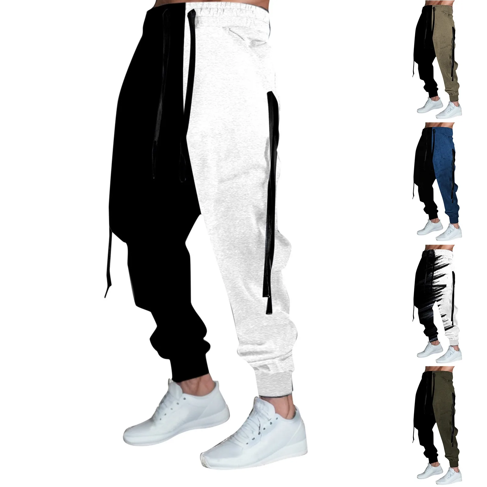 Pantalones de chándal informales para jóvenes, ropa deportiva masculina de estilo Hip Hop, con patrón de Color blanco y negro, a la moda, 4