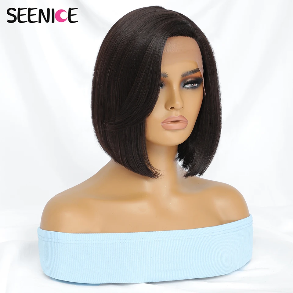 Synthetic Lace Front Short Bob Straight Wig Natural Ombre Black Brown Halloween Daily Natural Hair Heat Resistant Wigs For Women