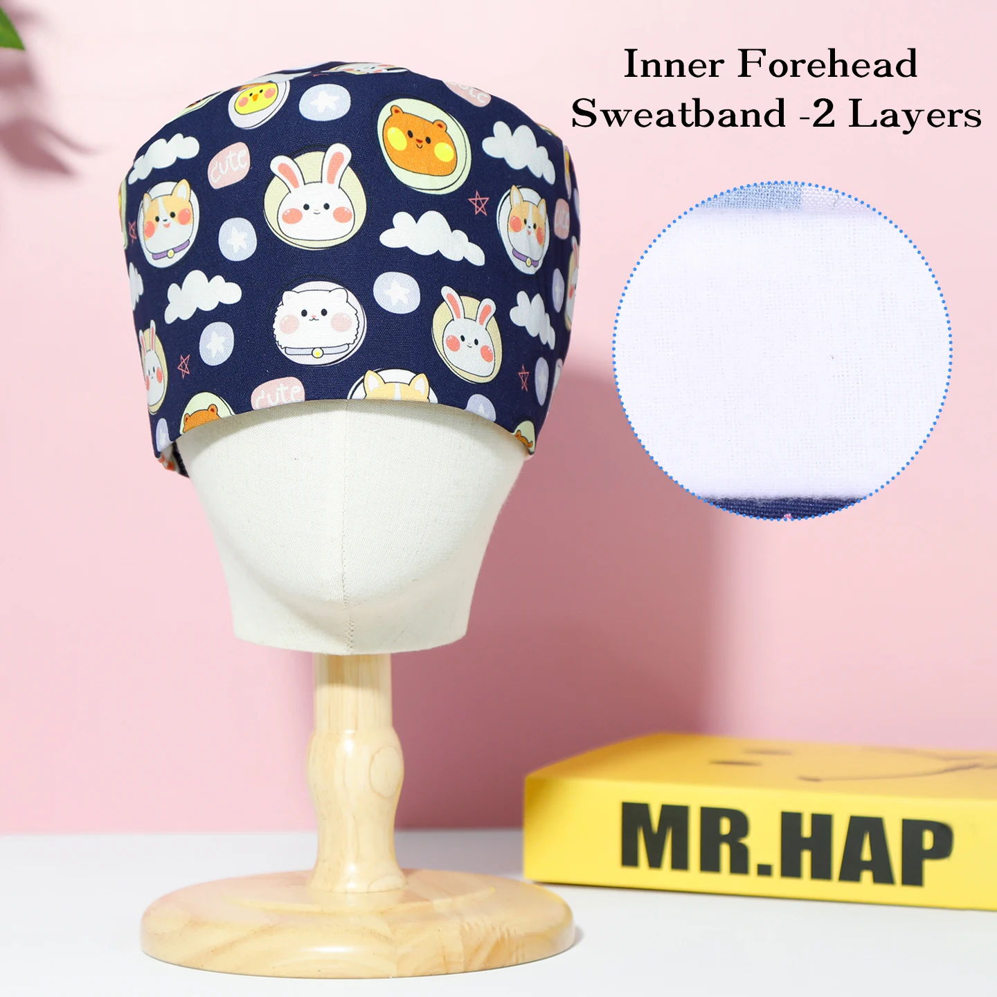 Katoenen verpleegstersmuts Verstelbare medische hoed voor arts, verpleegkundige, tandarts, dierenkliniek, dierenziekenhuis, herbruikbare werkhoofddeksels