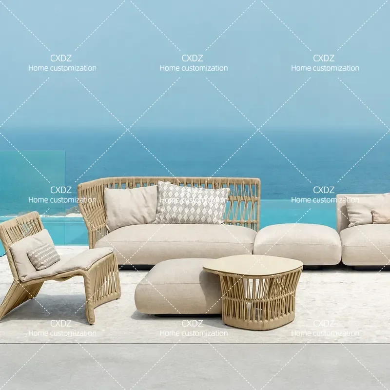 Outdoor Rattan Sofa Set Waterproof Sunproof Garden Patio Furniture for Courtyard Villa Terrace Homestay Leisure Seating