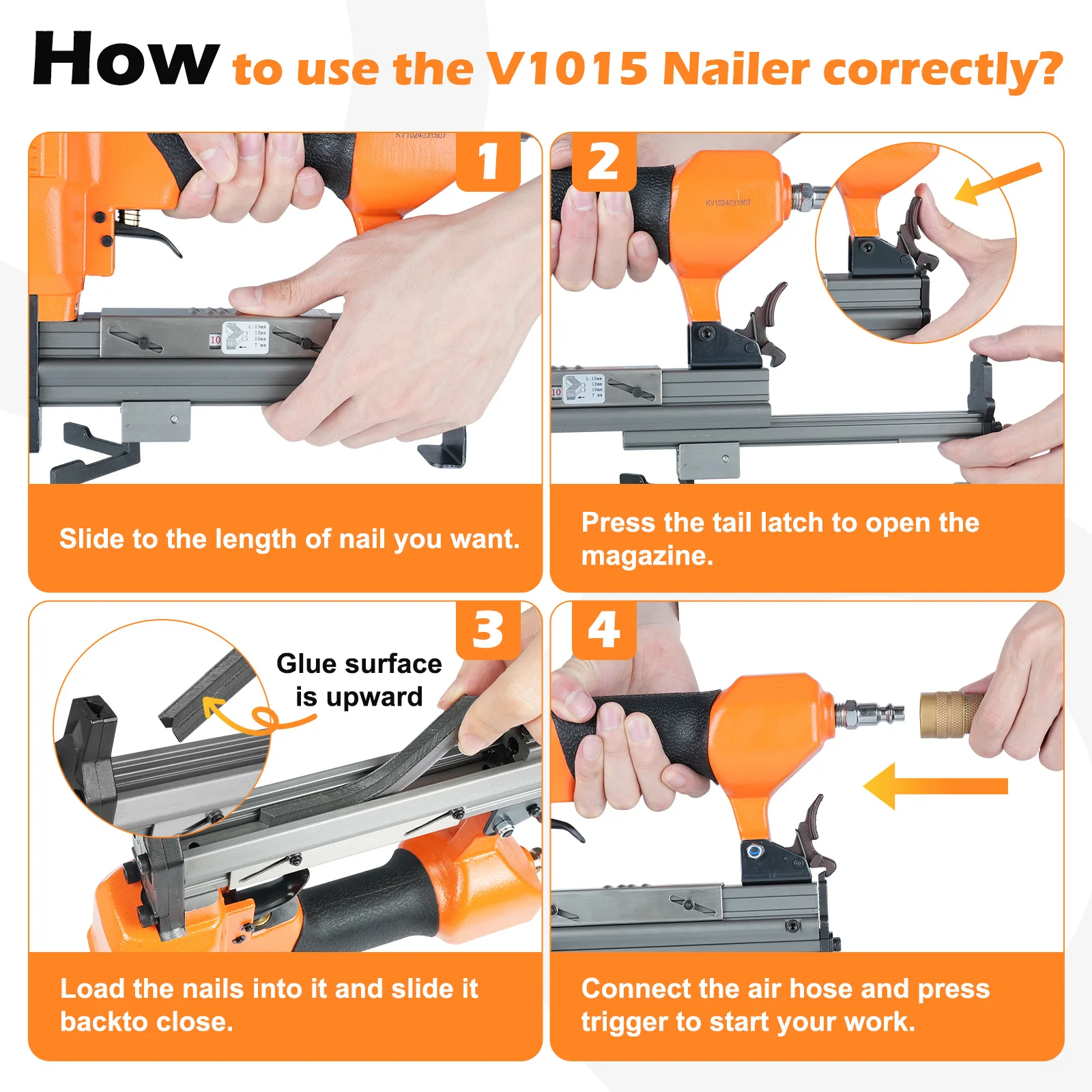 KAMSIN V1015 Pneumatic V NAILER Joining Gun, 30 Gauge, 7-15mm Leg Length, V Nails Framing Joiner, Picture Frame Nail Gun