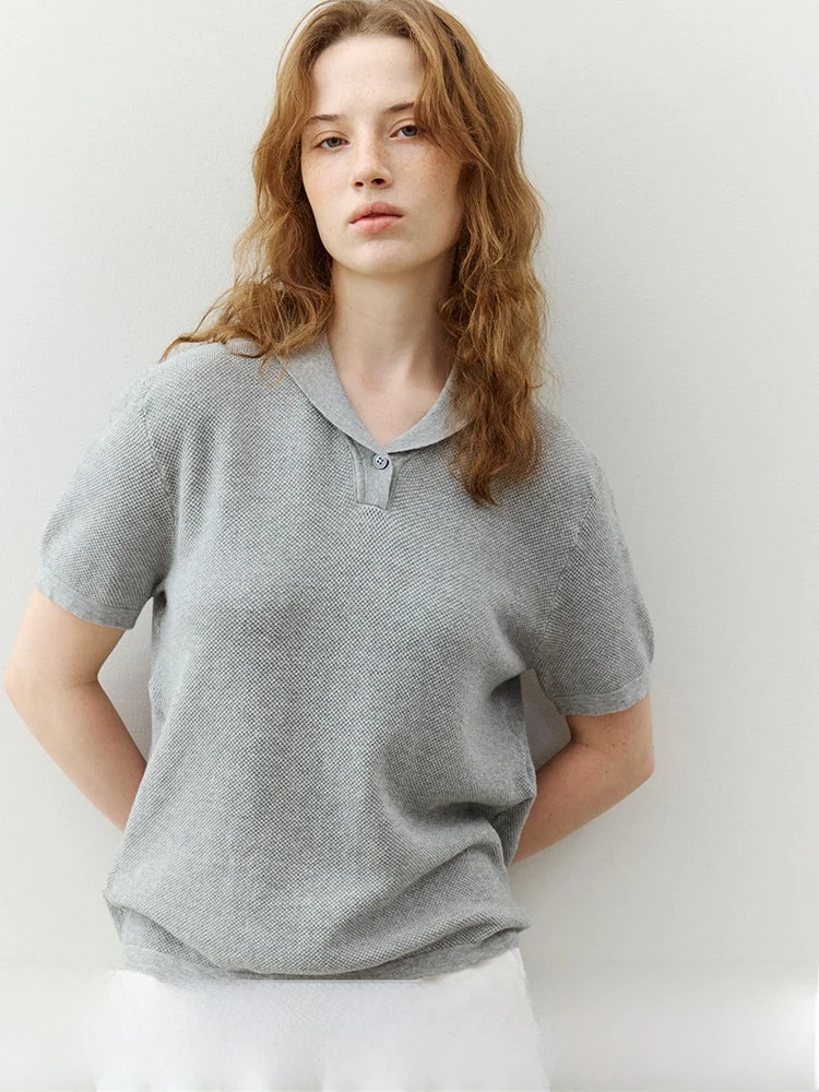 

Свободная женская футболка из чистого хлопка с коротким рукавом и отложным воротником, повседневный топ, летняя новинка, универсальная удобная рубашка