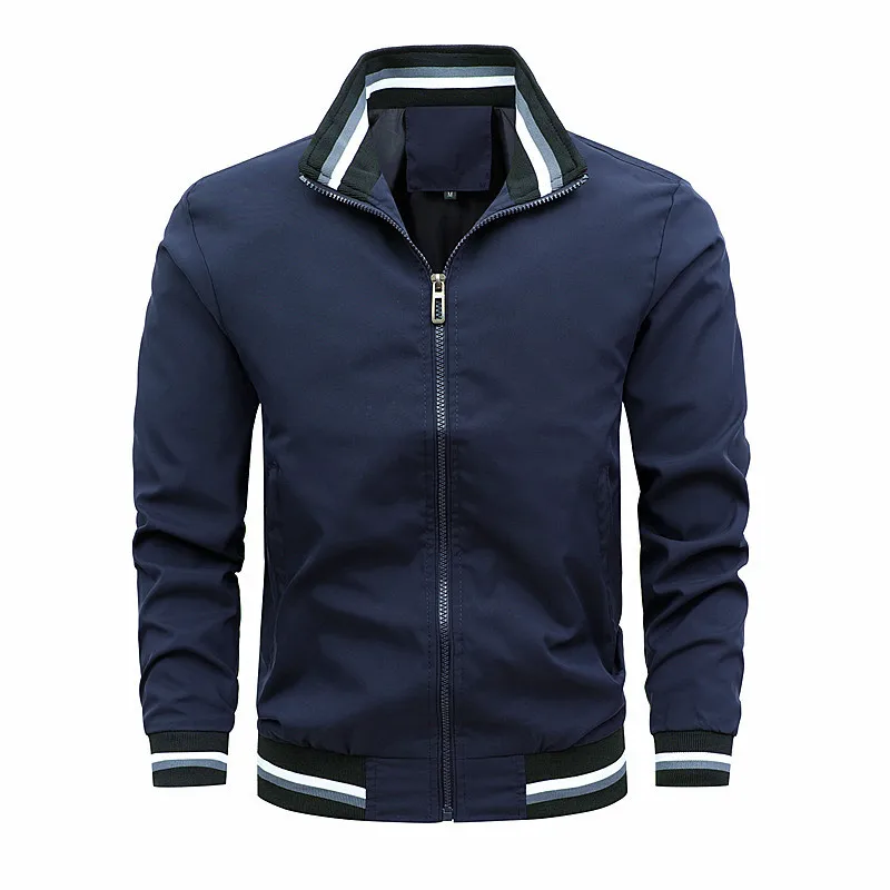 2025 Man Autumn Jacket Striped Stand Collar Business Casual Men Outerwear Fashion Long Sleeve Zipper Loose Young Male Coat