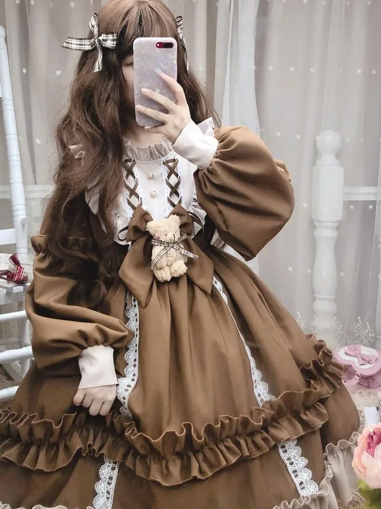 Sweet Contrast Color Kawaii Bow Patchwork Women Dress Y2k Aesthetic Ruffled Party Dresses Fashion  Japanese Lace Fairy Vestidos